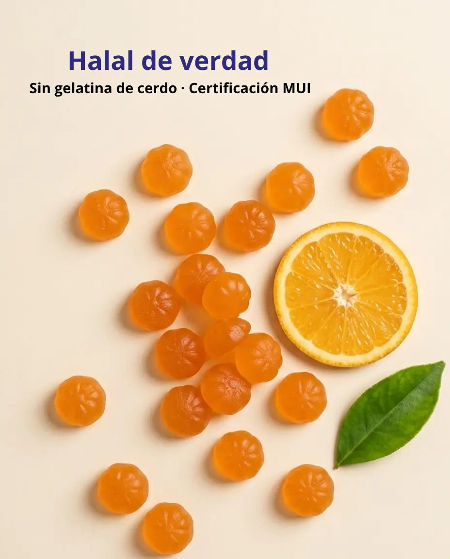 Gominolas multivitaminicas de NurVita sin gelatina de cerdo, certificacion halal MUI