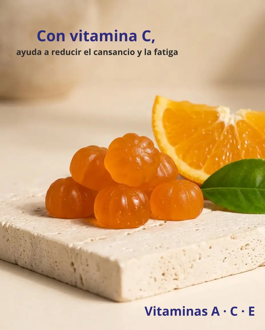 Gominolas multivitaminicas de NurVita color naranja, con vitaminas A, C y E