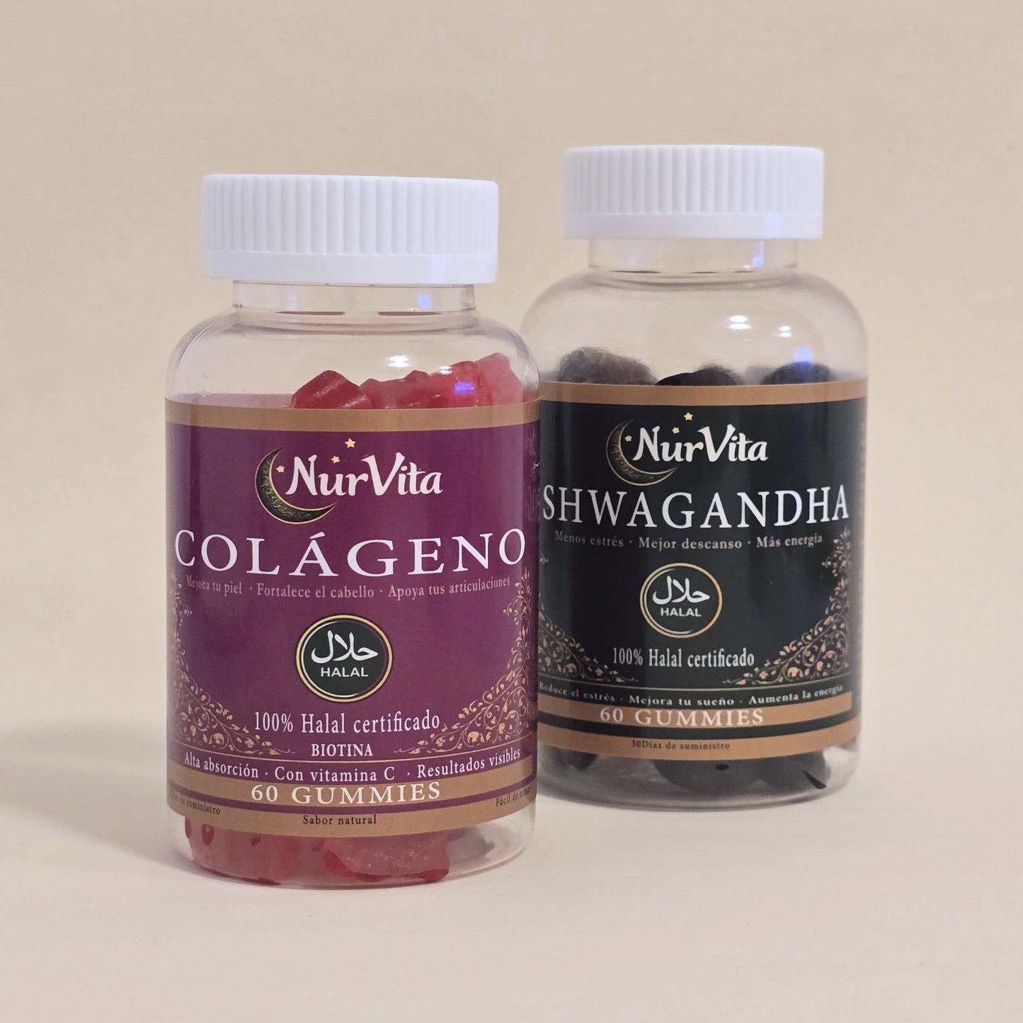 Gummies colágeno y ashwagandha halal NurVita, pack de 2 botes