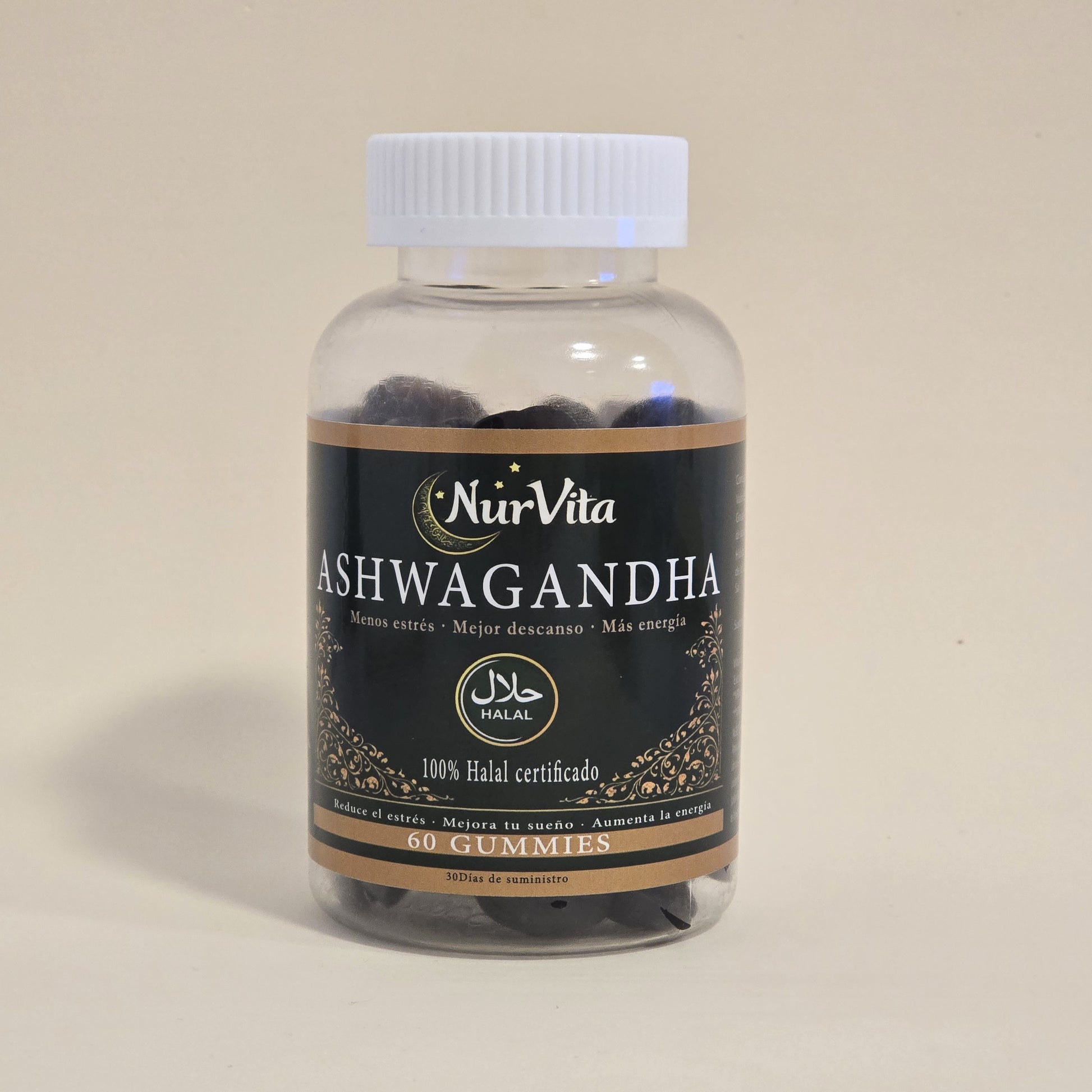 Gummies de ahwagandha halal NurVta, bote de 60 unidades, sabor frutos del bosque