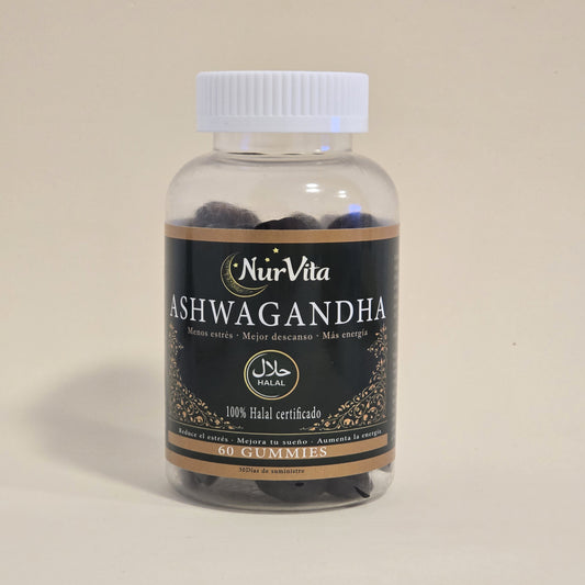 Gummies de ahwagandha halal NurVta, bote de 60 unidades, sabor frutos del bosque