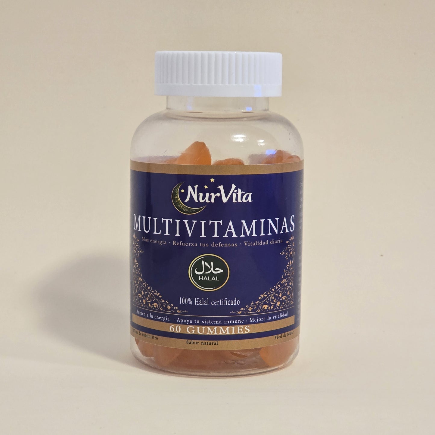 Gummies multivitaminas halal NurVita, bote de 60 unidades, sabor naranja