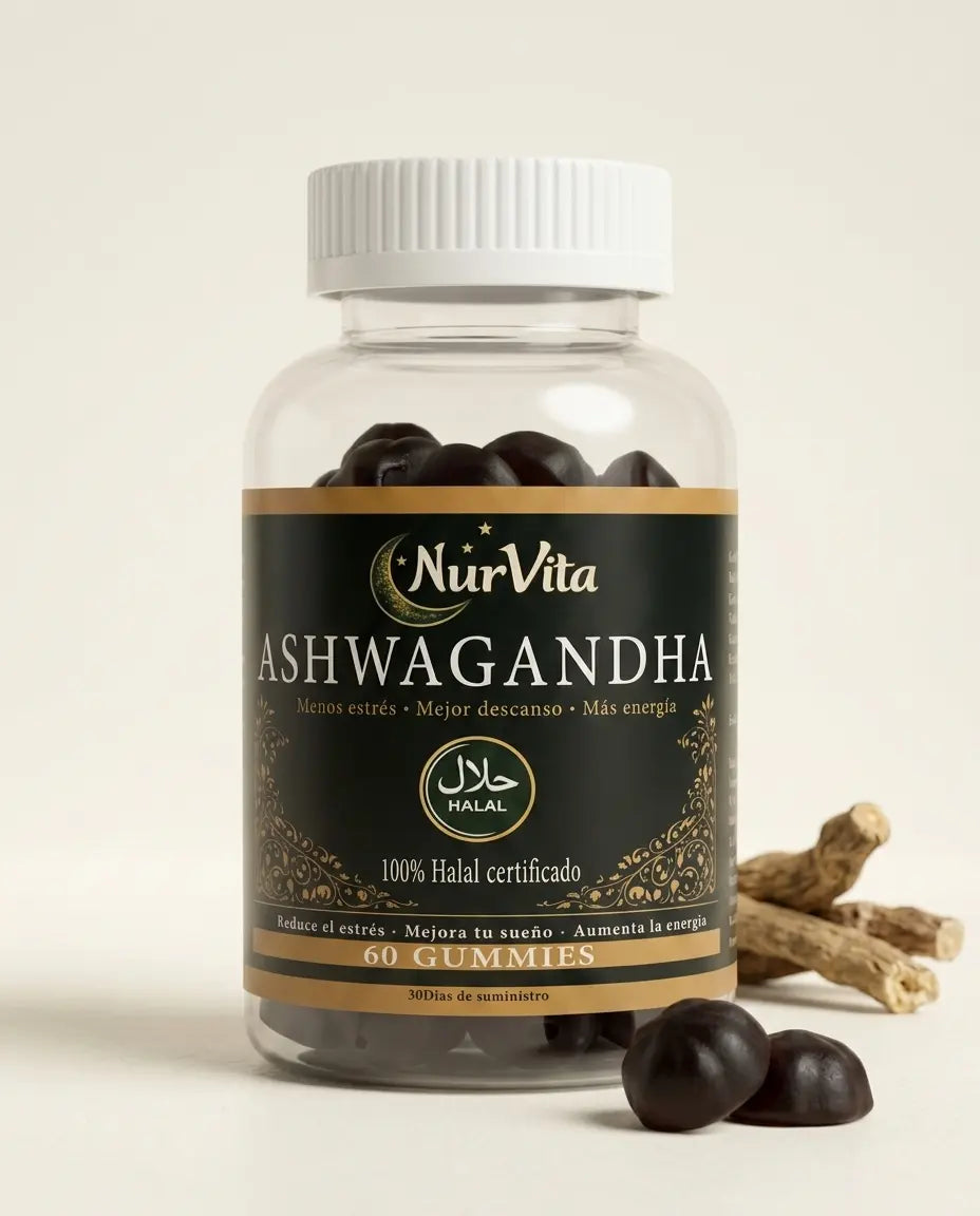 Bote de gummies de Ashwagandha halal de NurVita, 60 gominolas
