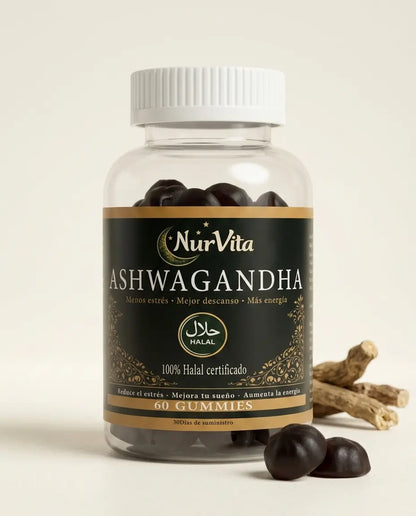Bote de gummies de Ashwagandha halal de NurVita, 60 gominolas